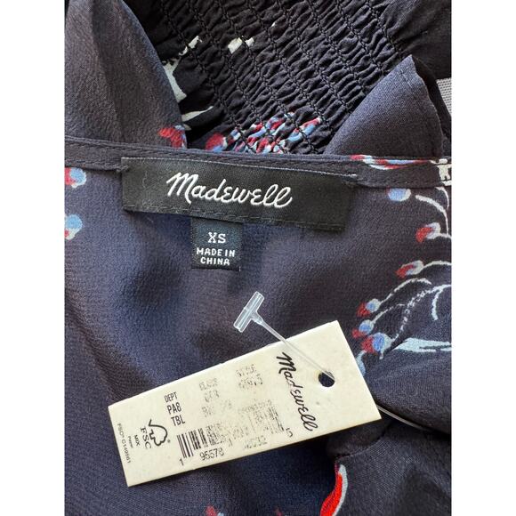 New MADEWELL Women's Loose Bouquet Night Vision Smocked Sleeve Wrap Top Size XS - Picture 7 of 8